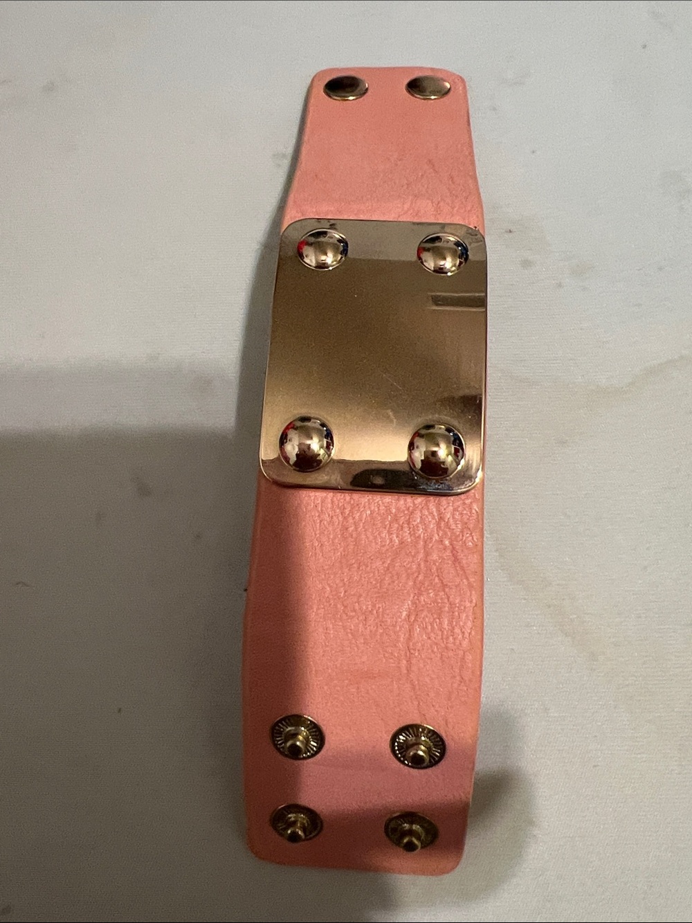 Gold Plate Pink Leather Cuff Bracelet - Women's Accessory